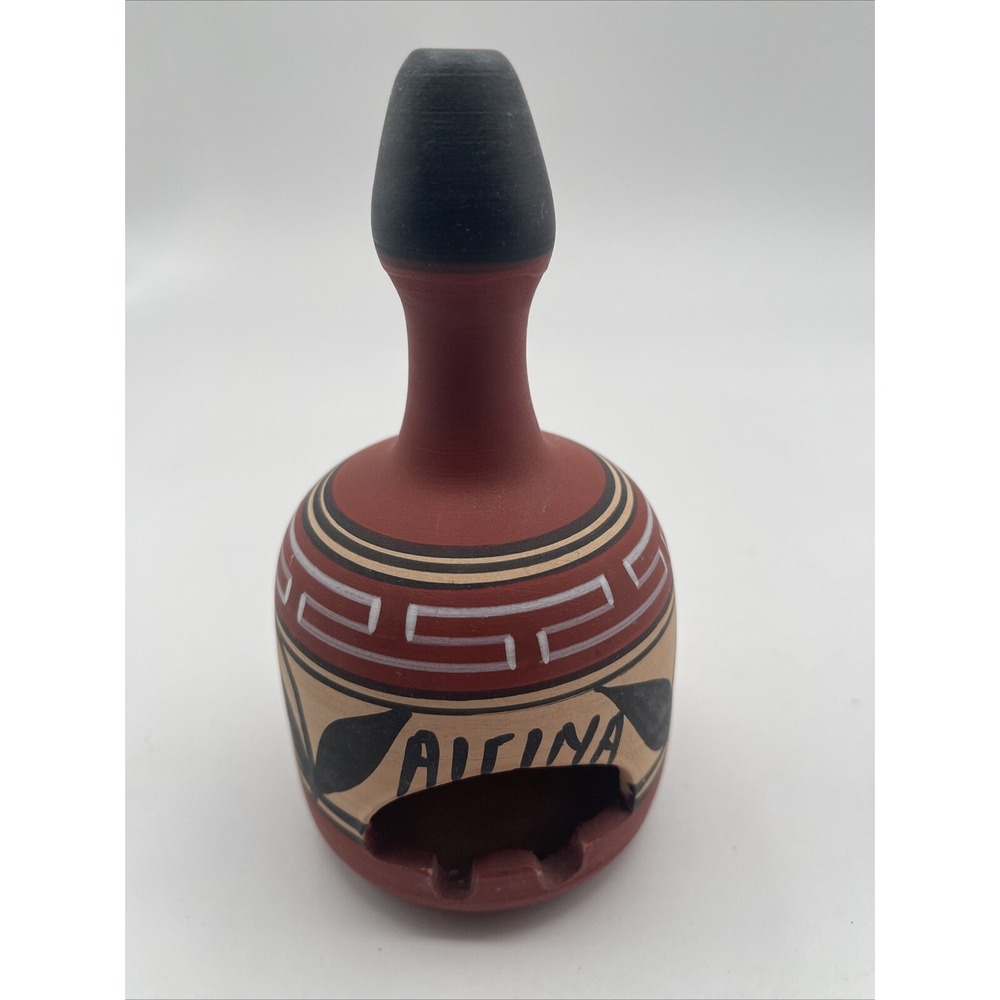 Handmade Greece Pottery Handpainted Ashtray Teepee with Smoke Hole